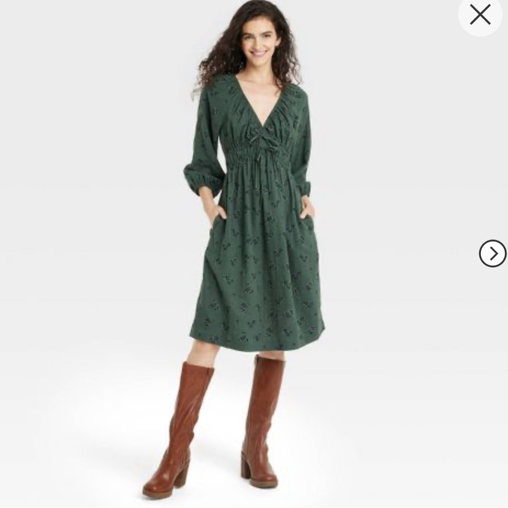 Green floral long sleeve dress